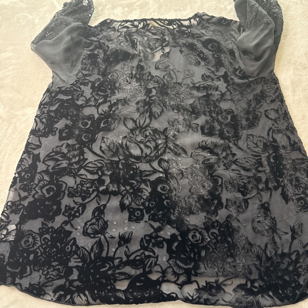 Johnny Was 4 Love and Liberty Velvet Burnout Tunic Top Black M Whimsigoth Lace - Picture 10 of 10